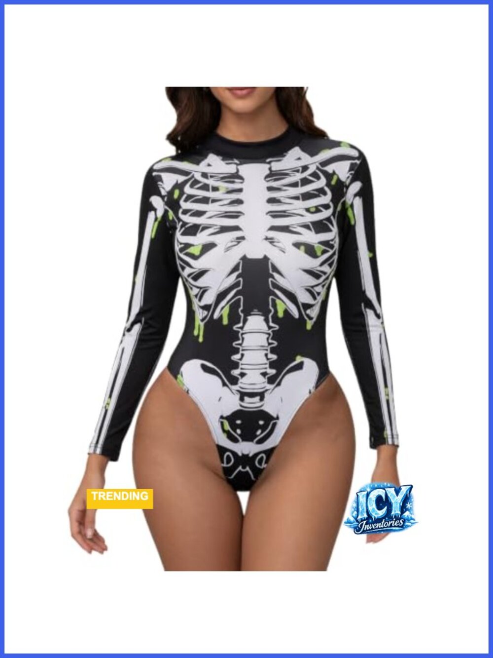 Women's Skeleton Bodysuit Costume Long Sleeve Rave Jumpsuit Cosplay Party Outfit